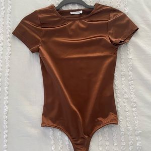 brown/ copper satin snap tshirt bodysuit